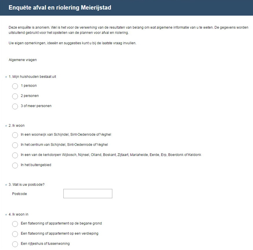 Enquete Meierijstad afvalinzameling en riolering