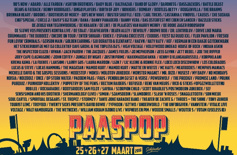 Paaspop 2016 programma volledig